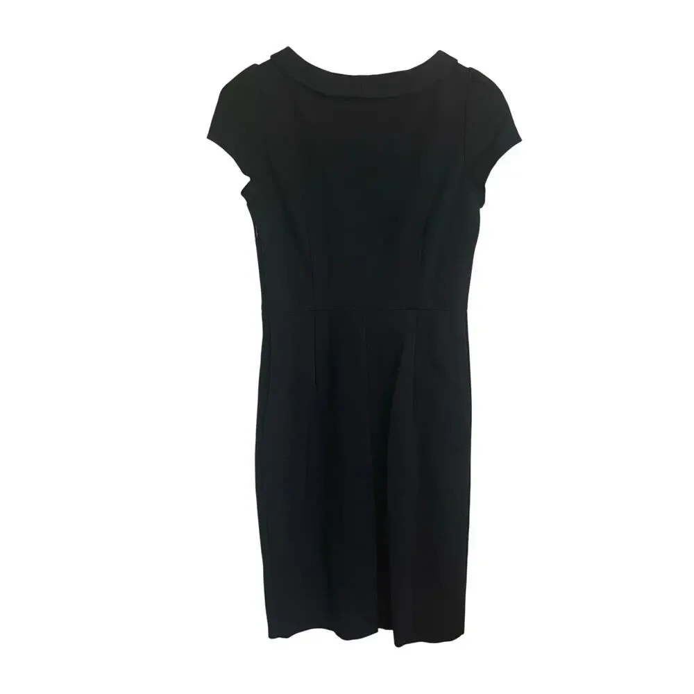 Boden Black Dress Cap Sleeve Midi Length Sheath Dress Boat Neckline Size 6 - Picture 6 of 6